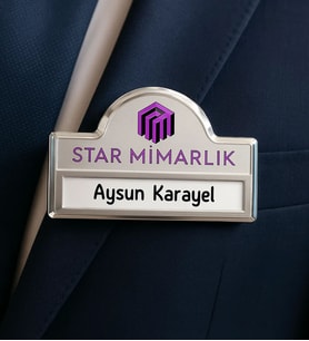 BK Gift Kişiye Özel Lüks Kubbeli Kayar Kapaklı Gümüş Renk Metal Yaka İsimliği (5 Adet), Firmalara Özel Yaka İsimliği