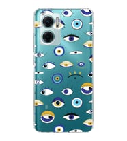 PrintiFy Xiaomi Redmi Note 11E ile Uyumlu 1mm Slim Fit Nazar Boncuğu 2 Baskılı Şeffaf  Kılıf