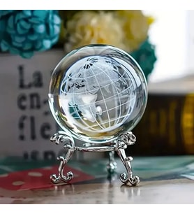 Dekoratif Metal Ayaklı 3D lazer kazımalı kristal dünya küresi