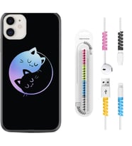 Apple iPhone 11 12 13 Mini Kılıf Kablo Koruma Spiral Silikon Love Cats 1604