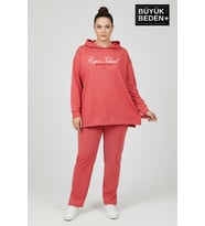 Büyük Beden Kapşonlu Capri İsland Baskılı Tunik ince Sweatshırt SPR26BTK991-2