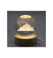 3D Kristal Cam Küre Ahşap Soketl i Ayasofya Temalı Led Lamba (Çok Renkli-Multı)