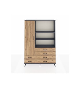 Arges Gardrop 7 Raflı 6 Çekmeceli Tek Kapaklı  132x30x195 Antrasit-Çam