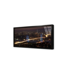 Gece Boğaziçi Köprüsü Çerçeveli Cam Tablo