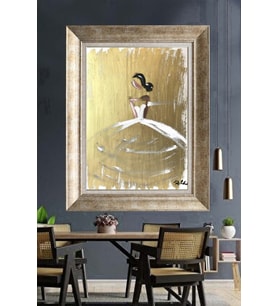 Tablore Altın Zeminli Minimalist Balerin Elbisesi Çerçeveli Kanvas Tablo Modern Duvar Dekoru
