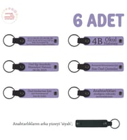 Arkadaşlar Arasında Özel Hediye, 6'lı Set, İsim Yazılı Deri Hatıra Anahtarlık, Mor Menekşe & Siyah (Lila - Mor)