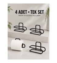 Yapışkanlı WC Kağıtlık Siyah Metal 4 Adet Rulo Askısı