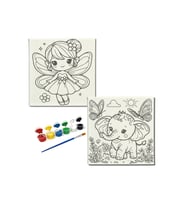 Okul Etkinliği-2'li Tuval Boyama Seti. 20x20 Cm Uv Baskı 6 Akrilik Boya 1 Fırça-model-169