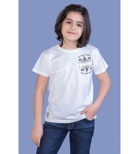 Toontoy Erkek Çocuk Çizgili Cepli Tişört (Ekru)
