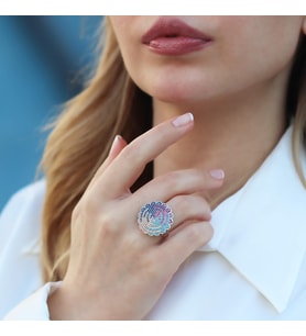 Milliner Renkli Zirkon Taşlı Gümüş Yüzük