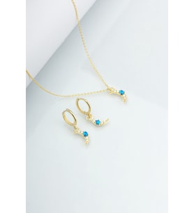 925 Ayar Gümüş Opal Taşlı Hilal Kolye Küpe Set