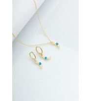925 Ayar Gümüş Opal Taşlı Hilal Kolye Küpe Set