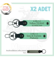 Efsane Motorculara Özel İsim Plaka ve A Rh (+) Kan Grubu Yazılı Hediye x2 Set Anahtarlık, Yeşil-Gr