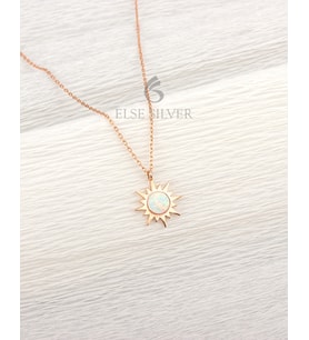 Opal Taşlı Gümüş Güneş Kolye