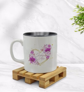 BK Gift Kişiye Özel Çiçek Tasarımlı İçi Siyah Renkli Kupa Bardak Model 3