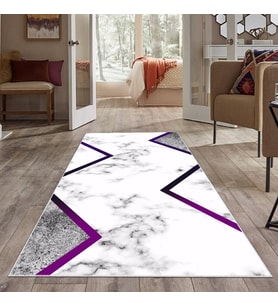 Mavi Çizgili Mermer Desenli Yıkanabilir Kaymaz Taban Leke Tutmaz Modern Salon Halısı ve Yolluk (Beyaz)