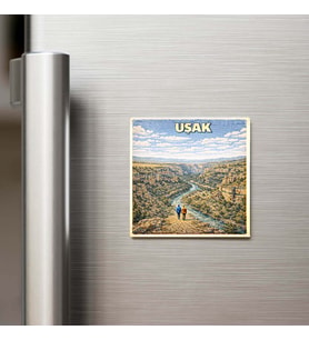 Uşak Şehri - Pop-Art Travel - 9x9 cm Buzdolap Magneti