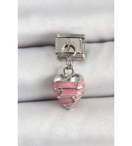 316L Çelik Gümüş Renk Pembe Kalp Model Nomination Charm
