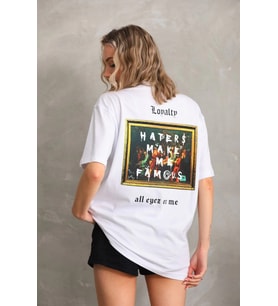 Kadın ön ve arka Baskılı Oversize Kısa kol T-Shirt - Beyaz