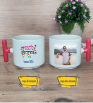 Felsefe Öğretmeni Kupa Bardak Fotoğraflı T Kırmızı Kulplu Öğretmenler Günü hediyesi