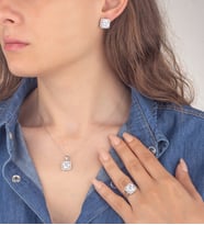 925 Ayar Gümüş Baget Taşlı Kare Model Takı Seti