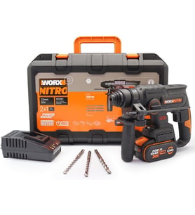 Worx Wx381 20Volt 4.0Ah. 2J Li-Ion Tek Akülü Şarjlı Profesyonel Sds-Plus Pnömatik Kırıcı/Delici + 3