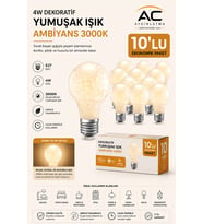 10'lu Paket 4W Dekoratif LED Ampul E27 Duy 3000K Sarı Işık Yumuşak Ambiyans Aydınlatma