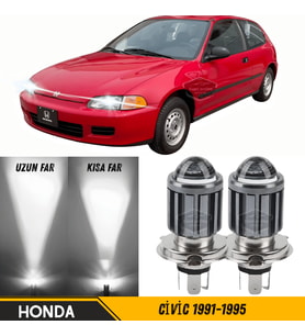 Honda Civic 1991-1995 Mercekli Far Ampulü Led Xenon Beyaz Şimşek Etkili CSP Led Lamba Uzun Kısa