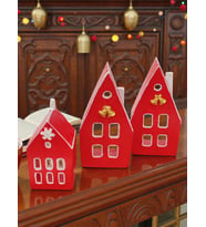 Home Yılbaşı Ev Mumluk Seti, Kırmızı Renkli Yüksek Kaliteli Malzeme El Yapımı Dekoratif Obje Biblo, Ev Dekoru, Masa Dekoru, Yılbaşı Dekoru, Hediyelik, Yılbaşı Evleri