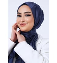 Gece Mavisi Harem Scarf Kristal Saten Şal