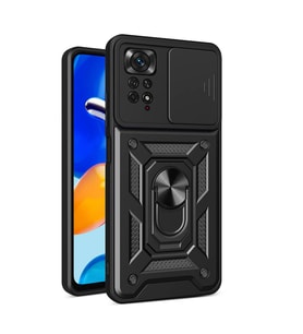 Vendas Xiaomi Redmi Note 11 Pro 4G Kılıf Magnetik Standlı Kamera Korumalı Zore Sürgülü Vega Kapak (Siyah)