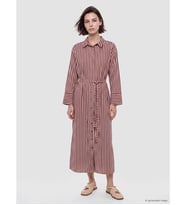 LCW Modest Bordo Beli Kuşaklı Çizgili Gömlek Elbise