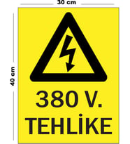 Metal 380v Tehlike 30cm x 40cm A3 Büyüklüğünde Uyarı Levhası Yönlendirme Tabelası