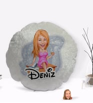 BK Gift Kişiye Özel İsimli Kadın Patron Karikatürlü Yuvarlak Dekoratif Kırlent Yastık-7