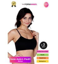 #Büstiyer Dikişsiz Seamless Kadın Esnek Yumuşak Kumaş İp İnce Askılı Pedli Spor Büstiyer - 3 Adet (Siyah)