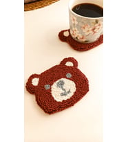 Punch Needle 2'Li Bear Bardak Altlığı (Ekru - Kahverengi)