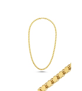 14 Ayar Altın Pullu Zincir Kolye 3 mm (Sarı Altın)