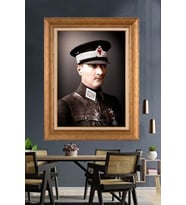 Altın Varaklı Çerçeveli Paspartulu Atatürk Tablo nh181 (Gold)
