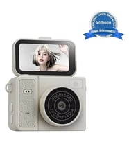 2k Mini Dijital Retro Video Kamera Flaşlı Dijital Vlog Mini Fotoğraf Makinesi Türkçe Menü Bej