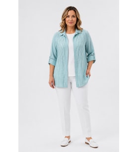 Kadın Taş Baskı Detaylı Gömlek Bluz İkili Takım Y26-50160 - Mint