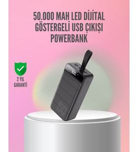 50.000 mAh Ultra Güçlü Powerbank 4 USB Çıkışlı, LED Dijital Göstergeli, Hızlı Şarj Destekli Taşınabilir Şarj Cihazı