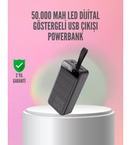 50.000 mAh Ultra Güçlü Powerbank 4 USB Çıkışlı, LED Dijital Göstergeli, Hızlı Şarj Destekli Taşınabilir Şarj Cihazı