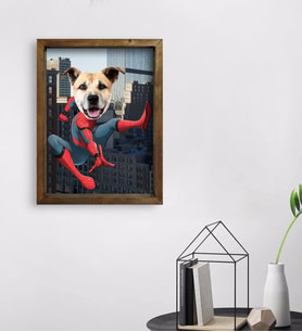 Evcil Dostlara Özel Süper Kahraman Tasarımlı Portre Doğal Masif Ahşap Çerçeveli Tablo 45x65cm-2
