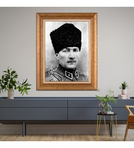Altın Paspartulu Atatürk  Çerçeveli Tablo C169 (Gold)