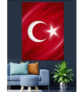 Ay Yıldızlı Şanlı Türk Bayrağı Dekoratif Kanvas - Mdf Ahşap Tablo