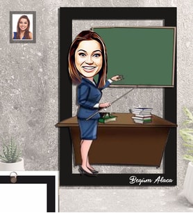 Kişiye Özel Öğretmen Karikatürlü 3D Ahşap Tablo 30x47 Bayan-18