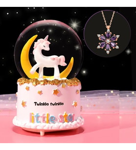 Sevgiliye Hediye Unicorn Işıklı Müzikli Kar Küresi Ve ,Lotus Çiçeği Kolye