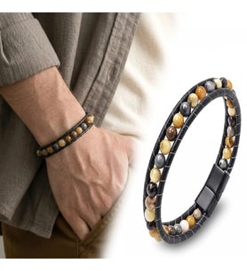 Moncuk Design 6Mm Yemen Akik Deri Kordon Ve Çelik Bileklik 33512B2D6M19