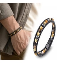 Moncuk Design 6Mm Yemen Akik Deri Kordon Ve Çelik Bileklik 33512B2D6M19