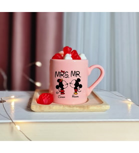 Mickey & Minnie Mouse Sevgili Eş Tasarımlı Kişiye Özel Pembe Türk Kahvesi Fincanı